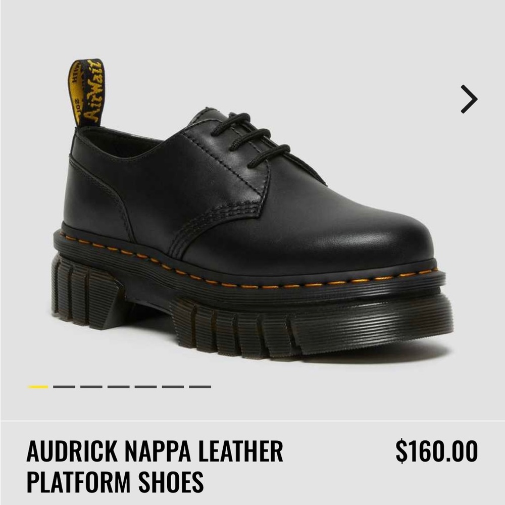 Dr. Martens Audrick Nappa Leather Platform Shoes - Black with Yellow Stitching